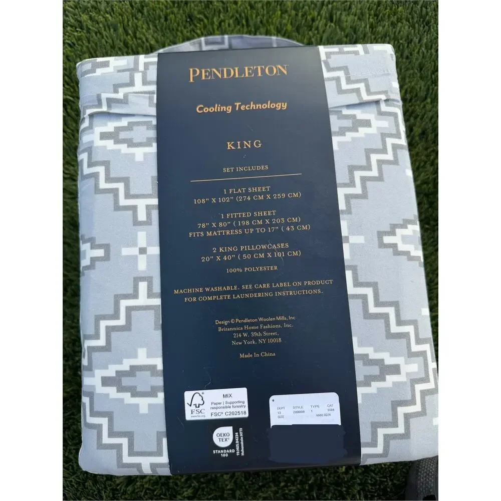 Pendleton Aztec Grey Hues Temperature Regulated Cooling KING Sheet Set Gray NEW
